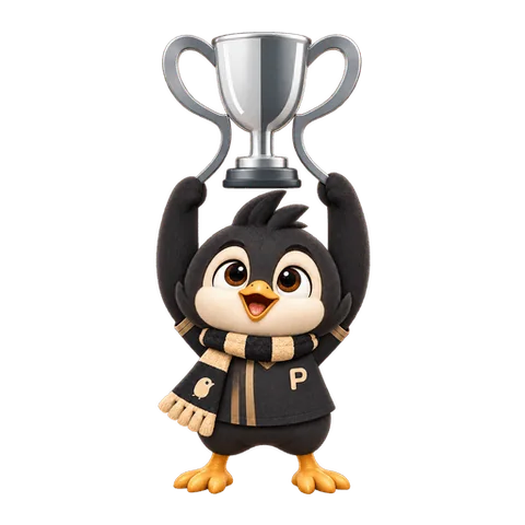 Mascota de Piqo con el trofeo de la Champions