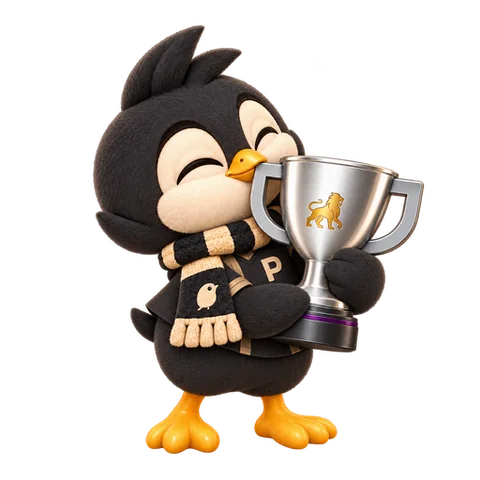 Mascota de Piqo con el trofeo de la Premier League