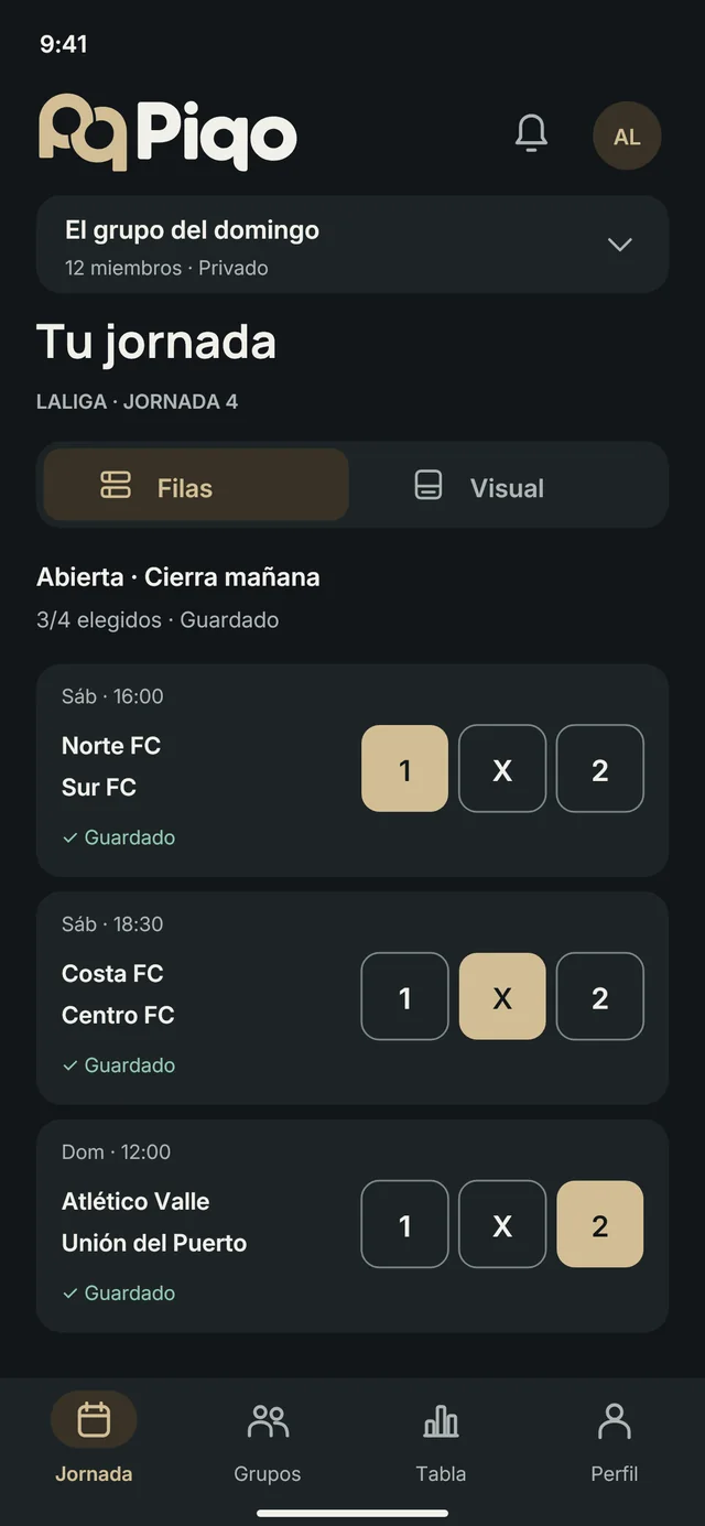 Vista de filas de una jornada en Piqo