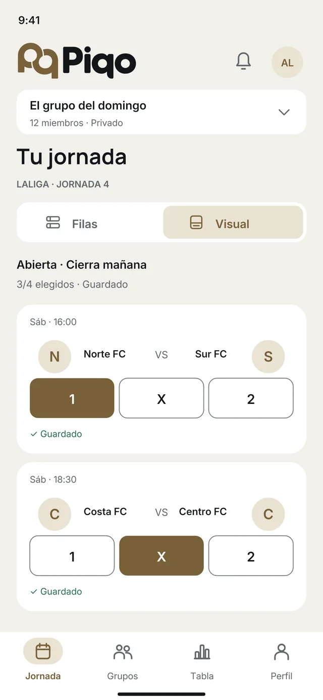 Jornada de LaLiga en Piqo, vista visual en modo claro